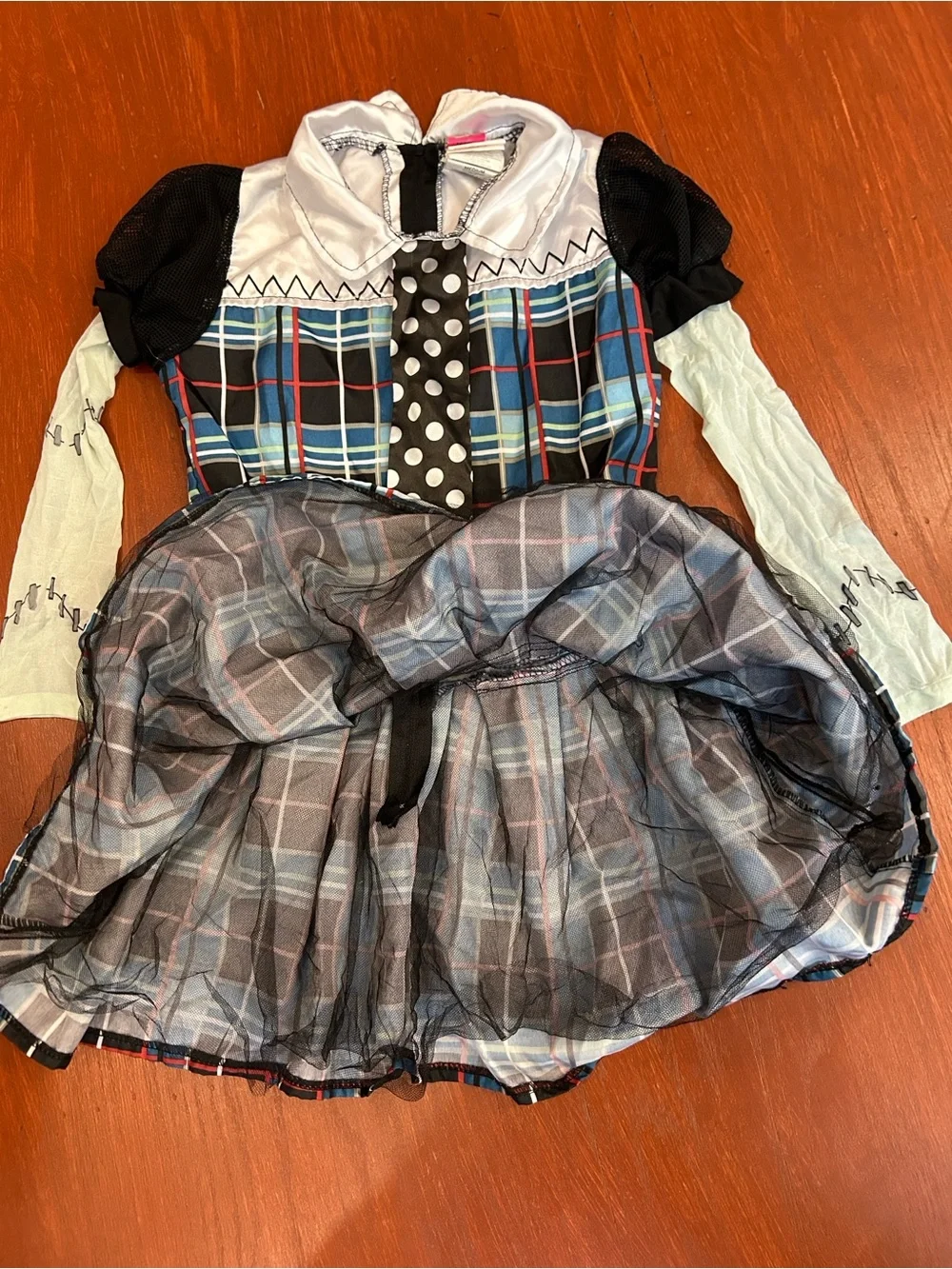 Monster high Blue Plaid Dress Set with Polka Dot Tie and Matching hair clip